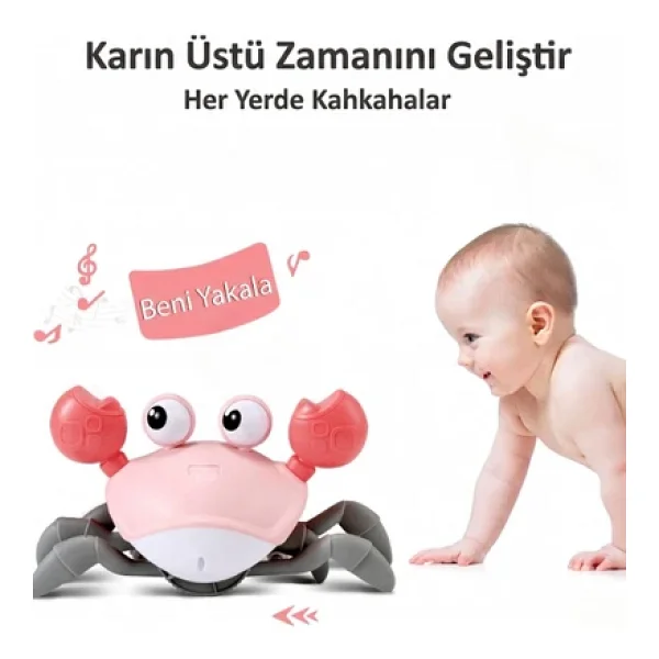 Sensörlü Sesli Ve Işıklı Kaçan Emekleyen Yengeç Eğitici Bebek Oyuncağı - Sessiz Mod Özellikli - Görsel 3