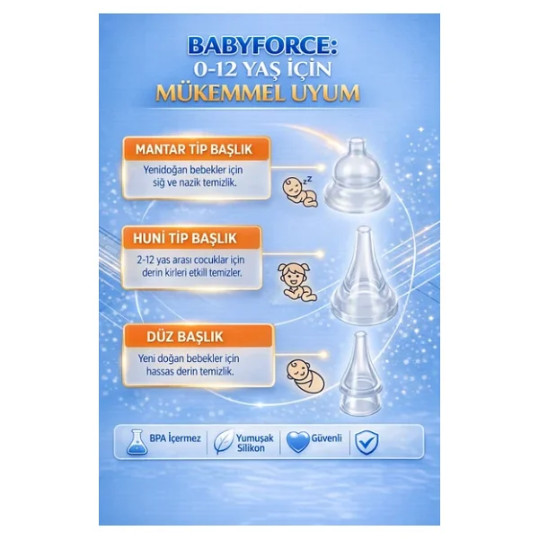 Babyforce H-031 Kendini Temizleyen Bebek Burun Aspiratörü 0-12 Yaş Işıklı Müzikli Şarjlı - Görsel 6