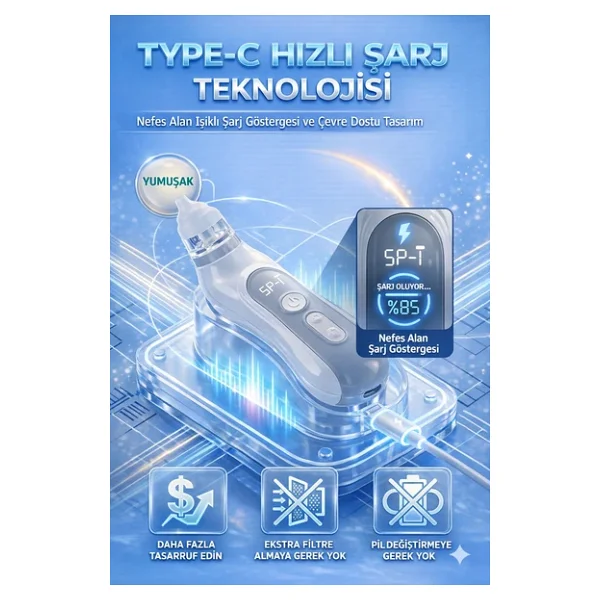 Babyforce H-031 Kendini Temizleyen Bebek Burun Aspiratörü 0-12 Yaş Işıklı Müzikli Şarjlı - Görsel 5