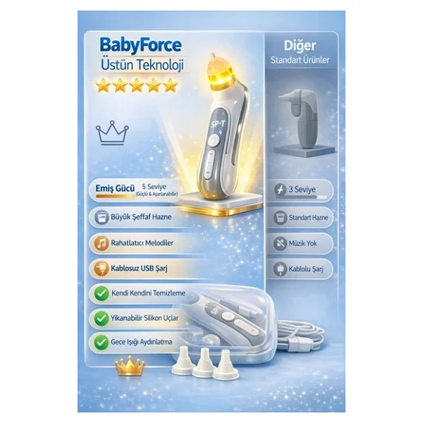 Babyforce H-031 Kendini Temizleyen Bebek Burun Aspiratörü 0-12 Yaş Işıklı Müzikli Şarjlı - Görsel 2