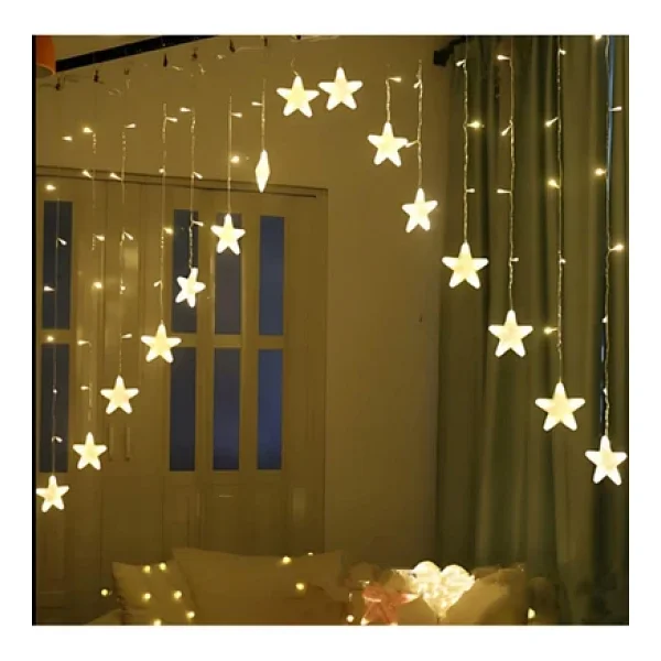 Coverzone Yılbaşı Süsü 4 Metre Fişli Led Işık Zinciri 14'Lü Çapraz Yıldız Dekoratif Yılbaşı Aydınlatması A+ - Görsel 5
