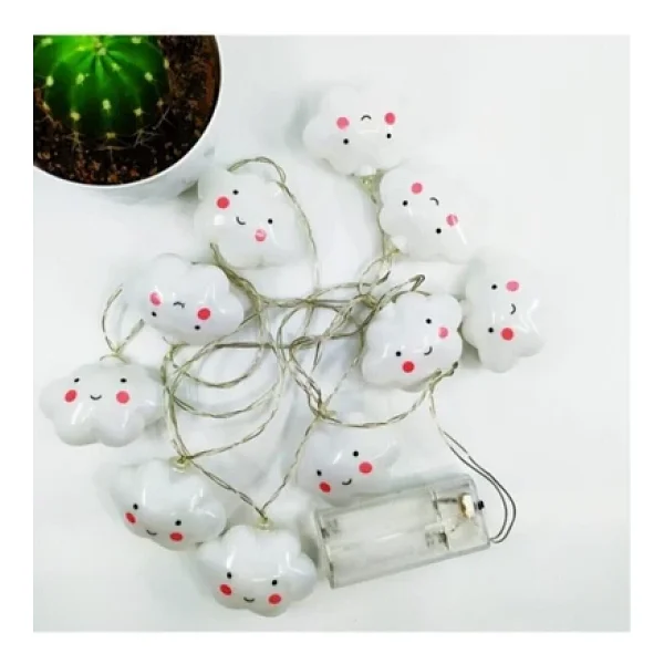 Coverzone Bulut Şeklinde 10'lu LED Işık Zinciri - 2 Metre Dekoratif Sıcak Aydınlatma, Pil ile Çalışan Sevimli Bulut LED Süsleme Işıkları, MZ-314, Beyaz - Görsel 8