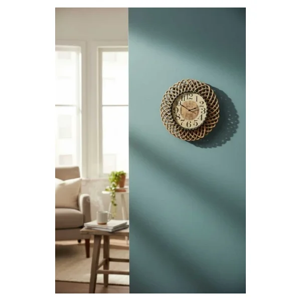 home inn Bohem Natural/Siyah İp Detaylı Duvar Saati - Modern Görünümlü Dekoratif Saat - 43 cm - Görsel 4