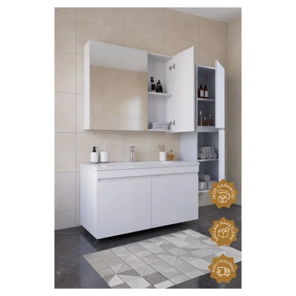 Teta Home Tokyo 100 Cm Mdf Banyo Dolabı Seti + Boy Dolabı Beyaz - Görsel 2
