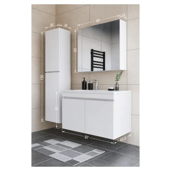 Teta Home Tokyo 100 Cm Mdf Banyo Dolabı Seti + Boy Dolabı Beyaz - Görsel 5