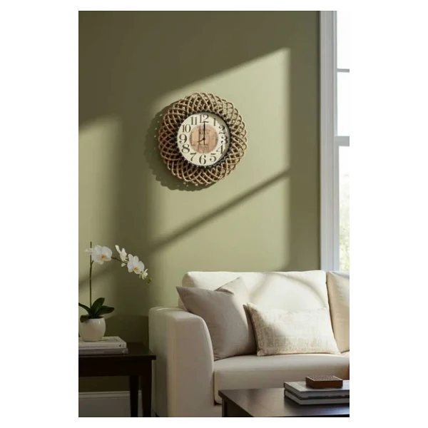 home inn Bohem Natural/Siyah İp Detaylı Duvar Saati - Modern Görünümlü Dekoratif Saat - 43 cm - Görsel 3