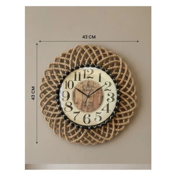 home inn Bohem Natural/Siyah İp Detaylı Duvar Saati - Modern Görünümlü Dekoratif Saat - 43 cm - Görsel 6