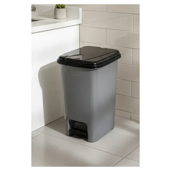 Porsima 0131 Pedallı Metalize Banyo Mutfak Çöp Kovası Siyah Kapaklı Slim Pedallı Çöp Kovası 25 Litre - Görsel 3