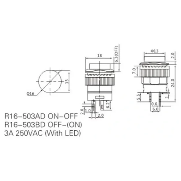 Ic-180B 16Mm Işıklı Buton Yaylı Kırmızı - Görsel 2
