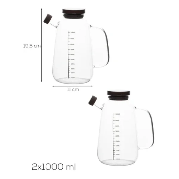 Porsima LM-0109 Livra Kapaklı Borosilikat Cam 2li Yağlık Sirkelik Yağdanlık Seti 1000ml - Görsel 3