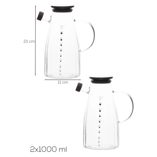 Porsima LM-0053 Alvera Kapaklı Borosilikat Cam 2li Yağlık Sirkelik Yağdanlık Seti 1000ml - Görsel 4