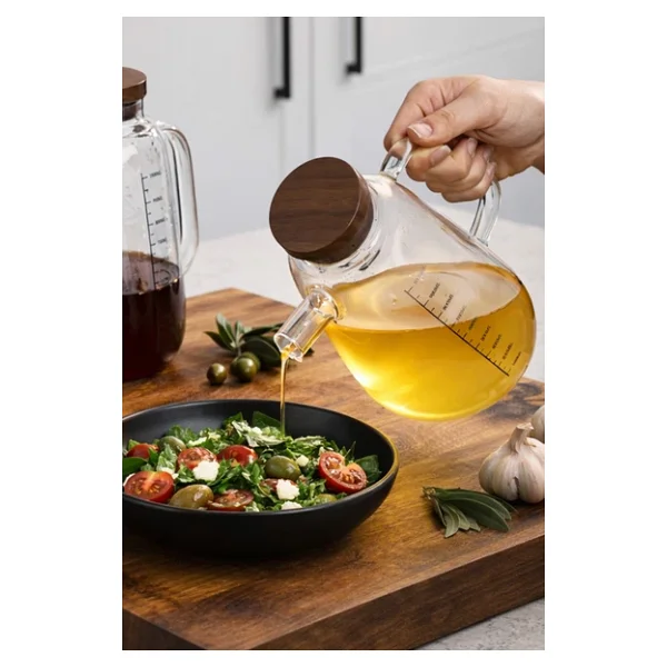 Porsima LM-0109 Livra Kapaklı Borosilikat Cam Yağlık Sirkelik Yağdanlık 1000ml - Görsel 2