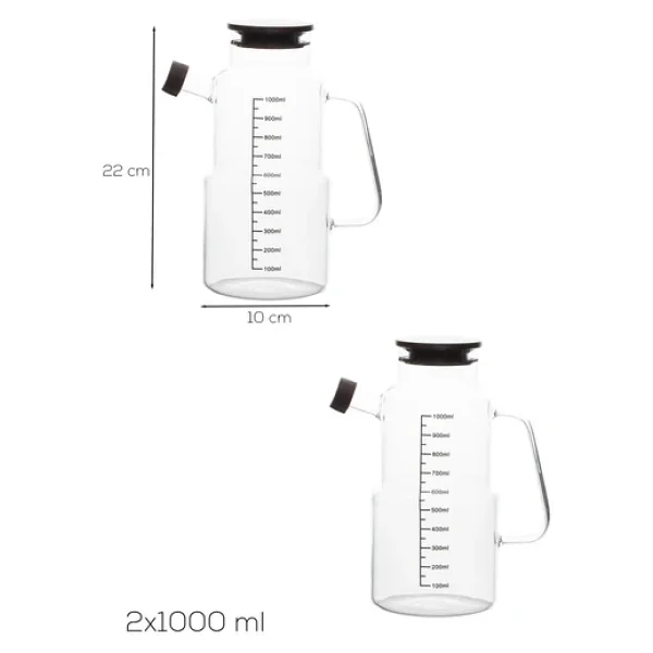 Porsima LM-0107 Evora Kapaklı Borosilikat Cam 2li Yağlık Sirkelik Yağdanlık Seti 1000ml - Görsel 4
