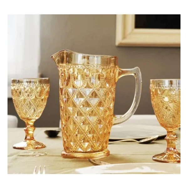 Easy Life Rölyef Süslemeli 4 Lü Cam Kadeh Seti Amber - 400 Ml - Görsel 3