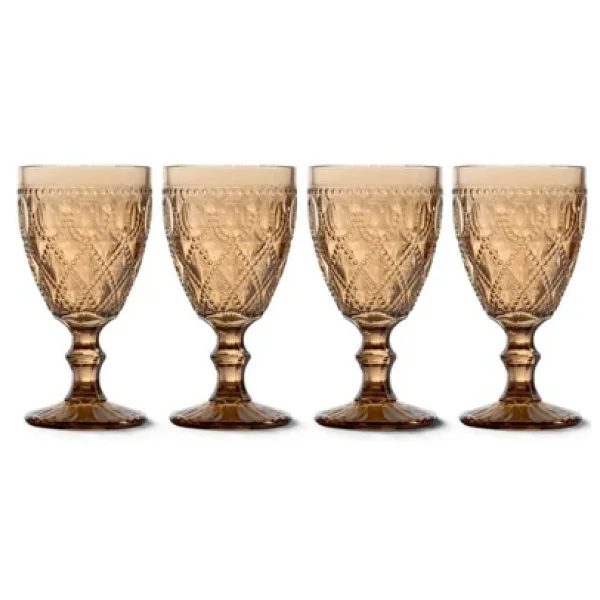 Easy Life Rölyef Süslemeli 4 Lü Cam Kadeh Seti Amber - 400 Ml - Görsel 2