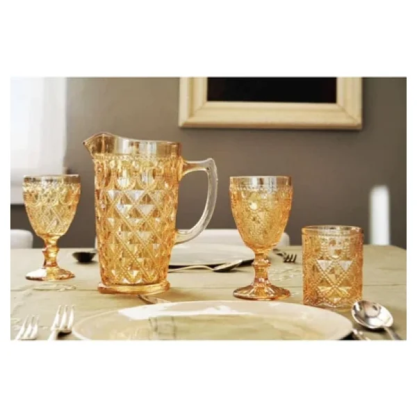 Easy Life Rölyef Süslemeli 4 Lü Cam Kadeh Seti Amber - 400 Ml - Görsel 4