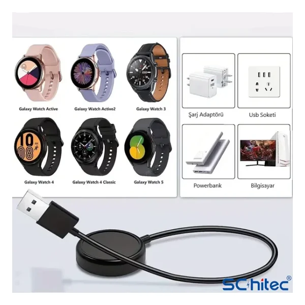 ScHitec Samsung Watch 4 - Watch 5 - Watch 6 Uyumlu UsbA Çıkışlı Fast Wireless Charge Hızlı Kablosuz Akıllı Saat Şarj Cihazı - Görsel 7