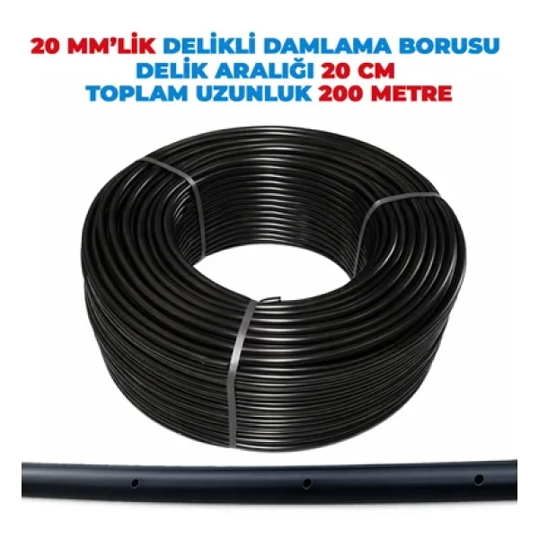 20 Mm Lik Delik Aralığı 20 Cm Delikli Damlama Hortumu Basınca Dayanıklı Bahçe Sulama (200 Metre) - Görsel 2