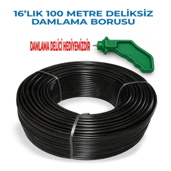 16 'Lık 100 Metre Deliksiz Damlama Hortumu Basınca Dayanıklı Bahçe Sulama (Damlama Delici Hediyeli) - Görsel 2