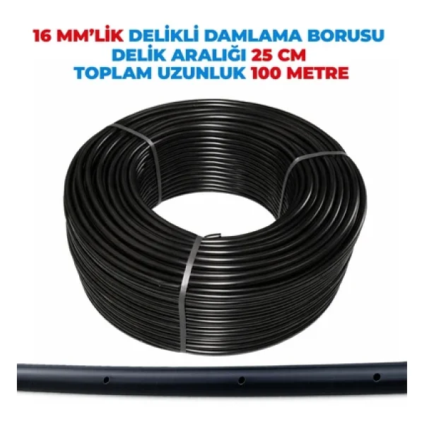 16 Mm Lik Delik Aralığı 20 Cm Damlama Hortumu Basınca Dayanıklı Bahçe Sulama (200 Metre) - Görsel 3