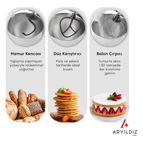 Aryıldız Home Chef XXL 2000 W 10 lt Antrasit Stand Mikser - Görsel 3
