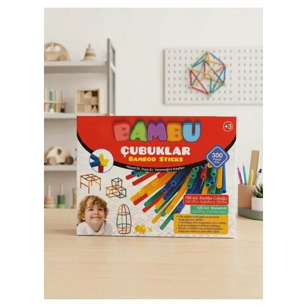 Bambu Çubuklar 300 Parça Eğitici Yapım Seti - Zeka Geliştirici İnşa Blokları Oyuncak - Görsel 3