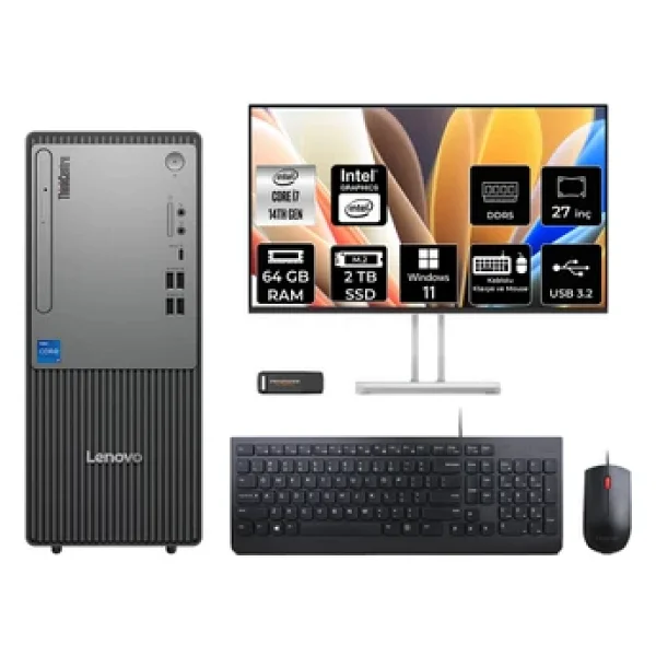 Lenovo Thinkcentre Neo 50T G5 İ7 14700 64Gb 2Tb Ssd W11H Masaüstü Bilgisayar + 27" Monitör - Görsel 2