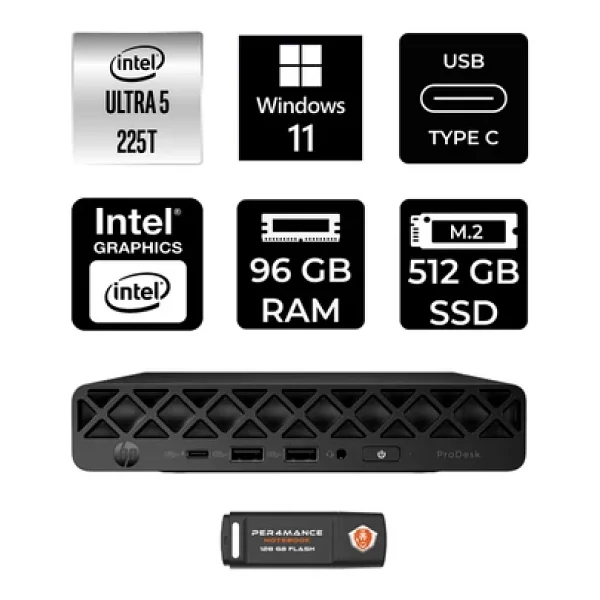 Hp Elitedesk 8 Mini G1İ Aı Intel Core Ultra 5 225 96Gb 512Gb Ssd W11P Mini Masaüstü Bilgisayar - Görsel 2