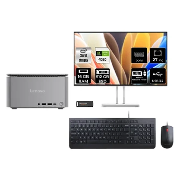 Lenovo Thinkcentre Neo İ9 14900 16Gb 512Gb Ssd Rtx4060/8Gb 27" Fhd Fdos Mini Masaüstü Bilgisayar - Görsel 2