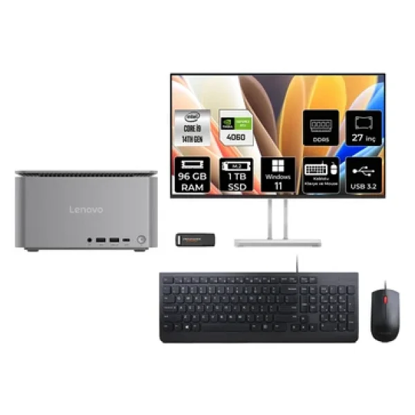 Lenovo Thinkcentre Neo İ9 14900 96Gb 1Tb Ssd Rtx4060/8Gb 27" Fhd W11H Mini Masaüstü Bilgisayar - Görsel 2