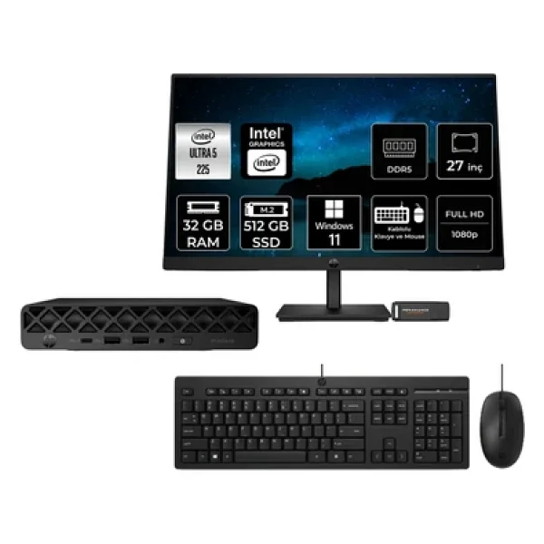 Hp Elitedesk 8 Mini G1İ Aı Intel Core Ultra 5 225 32Gb 512Gb Ssd 27" W11P Mini Masaüstü Bilgisayar - Görsel 2