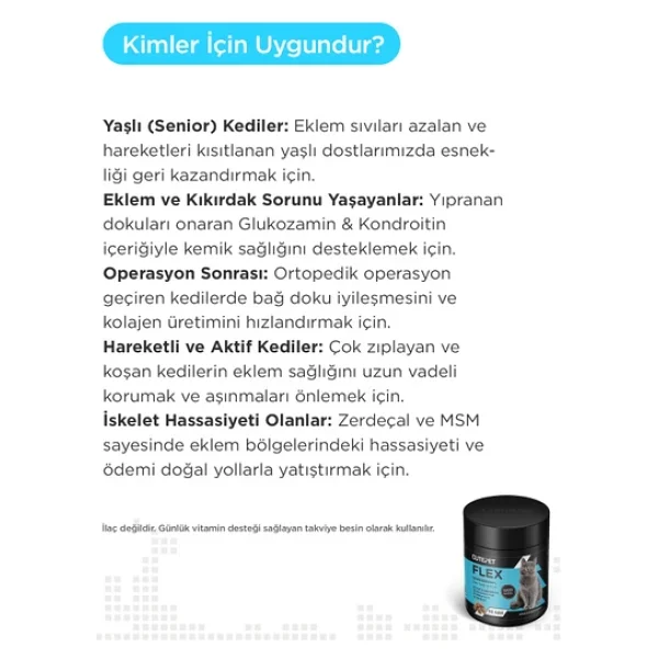 Cutepet Flex Kedi Eklem ve Kemik Sağlığı Tableti 60 Adet - Glukozamin Kondroitin MSM Destekli - Görsel 4