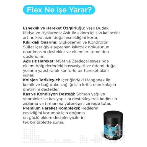 Cutepet Flex Kedi Eklem ve Kemik Sağlığı Tableti 60 Adet - Glukozamin Kondroitin MSM Destekli - Görsel 5