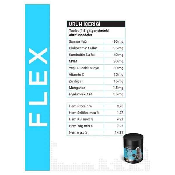 Cutepet Flex Kedi Eklem ve Kemik Sağlığı Tableti 60 Adet - Glukozamin Kondroitin MSM Destekli - Görsel 3