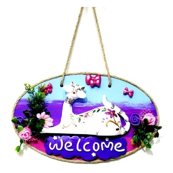 Kedi Figürlü Welcome Yazılı El Yapımı Kapı Süsü - Görsel 3