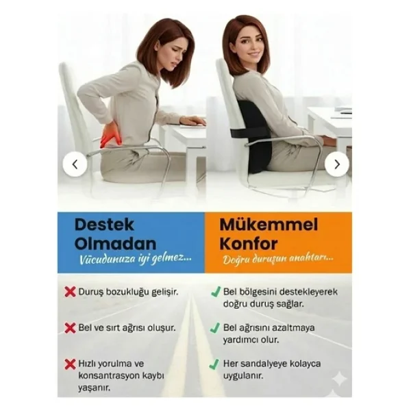 Ankaflex Ortopedik Ofis Sandalye Oto Araç Koltuk Bel Destek Yastığı Sırt Minderi - Görsel 4