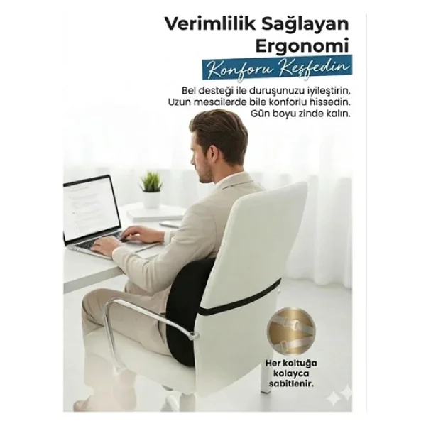 Ankaflex Ortopedik Ofis Sandalye Oto Araç Koltuk Bel Destek Yastığı Sırt Minderi - Görsel 6