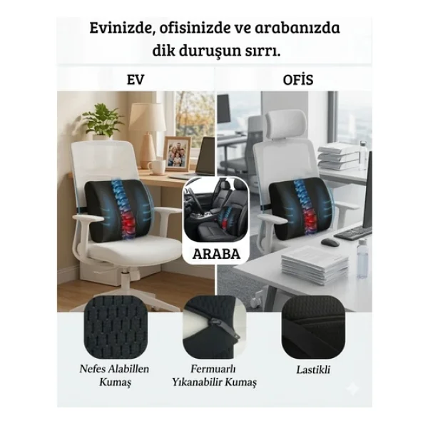 Ankaflex Ortopedik Ofis Sandalye Oto Araç Koltuk Bel Destek Yastığı Sırt Minderi - Görsel 3