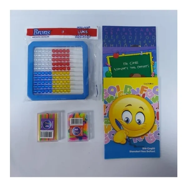 Brons Abaküs, Fasulye, Sayı Çubuğu Ve 3 Adet Dik Çizgili Defter - Görsel 3