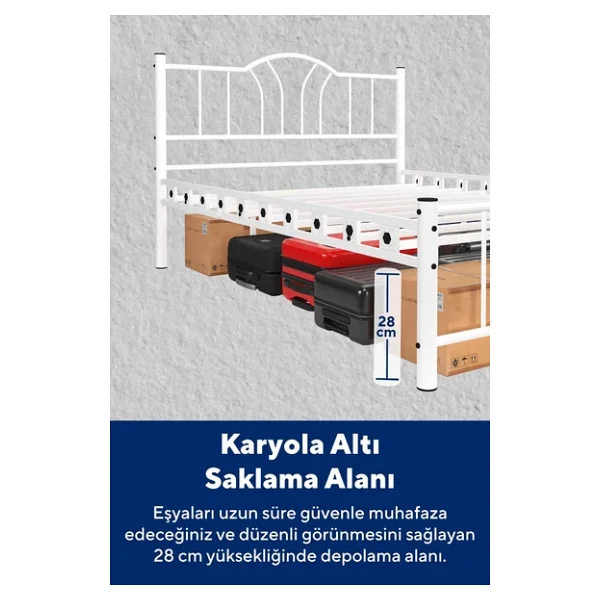 ARGİMO Argimo Bella Çift Kişilik Ferforje Metal Karyola Beyaz - Görsel 4