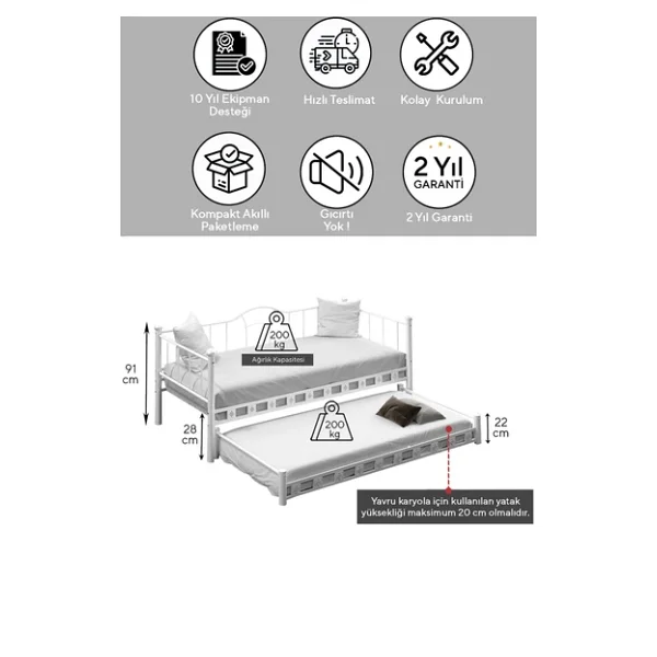 Argimo Kamelya Yavrulu Daybed Sedir Beyaz Karyola - Görsel 7