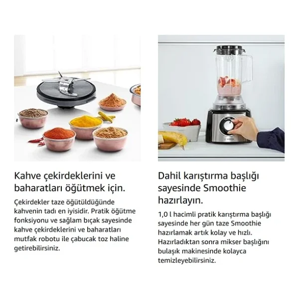 Bosch 50 Fonksiyonlu Hamur Yoğurma Smoothie Rende Öğütücü Doğrayıcı Hepsi Bir Arada Mutfak Robotu - Görsel 5