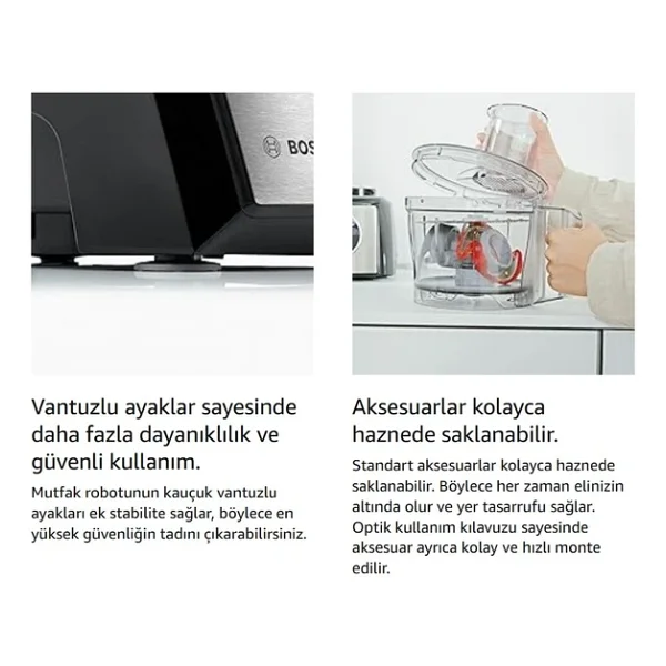Bosch 50 Fonksiyonlu Hamur Yoğurma Smoothie Rende Öğütücü Doğrayıcı Hepsi Bir Arada Mutfak Robotu - Görsel 3