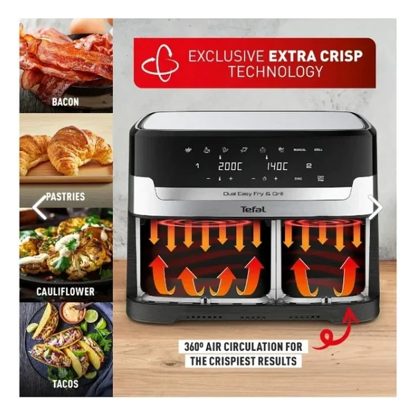 TEFAL İkili Hazne Izgara Yemek , Kızarma Yüksek Kaliteli Easy Fry & Grill İki Sepetli Yağsız XXL Fritöz - Görsel 8