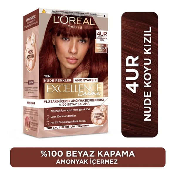 L'Oreal Paris Excellence Creme 4UR Nude Koyu Kızıl Saç Boyası - Görsel 2