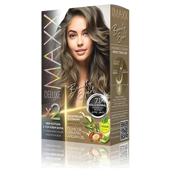 Maxx Deluxe Golden Altın İçerikli Saç Boyası 7.1 Küllü Kumral - Görsel 3