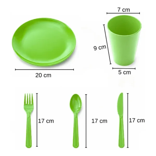 Beylini 20 Parça Piknik Seti Tabak Çatal Kaşık Bıçak Bardak 4 Kişilik Gezi Set Kahvaltı Makinede Yıkanabilir Set, Mavi - Görsel 5