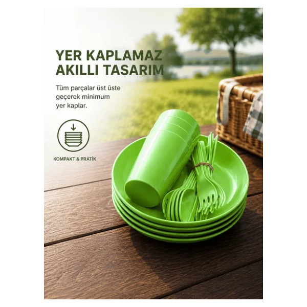 Beylini 20 Parça Piknik Seti Tabak Çatal Kaşık Bıçak Bardak 4 Kişilik Gezi Set Kahvaltı Makinede Yıkanabilir Set, Mavi - Görsel 4