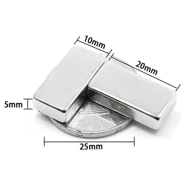 1 Adet 20X10x5 Mm Neodyum Magnet N35 Güçlü Mıknatıs Köşeli Dayanıklı Nikel Kaplama - Görsel 3