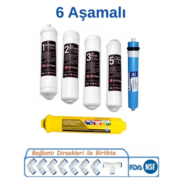 Lg Chem 6 Aşamalı Kapalı Kasa Su Arıtma Cihazı Filtre Seti Inline Filtre Ro Membran Post Karbon Tam Set - Görsel 4